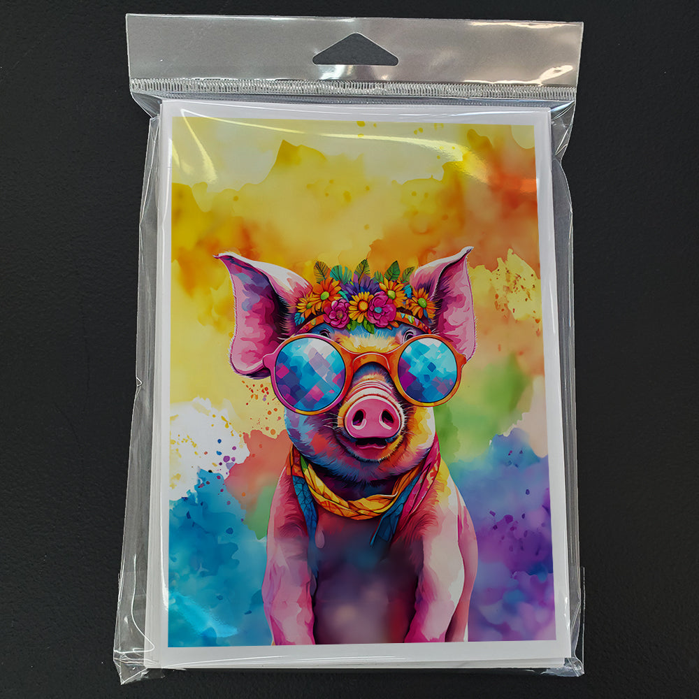Hippie Animal Pig Greeting Cards Pack of 8 Blank Cards with Envelopes Whimsical A7 Size 5x7