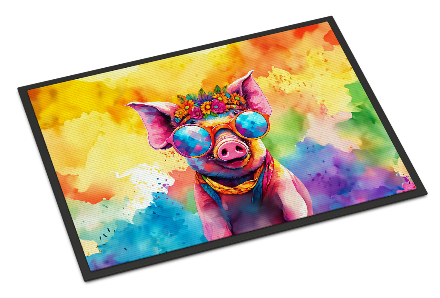 Hippie Animal Pig Doormat Indoor Outdoor 24H X 36W Front Door Mat Rugs for Entryway, Non Slip Washable Low Pile,