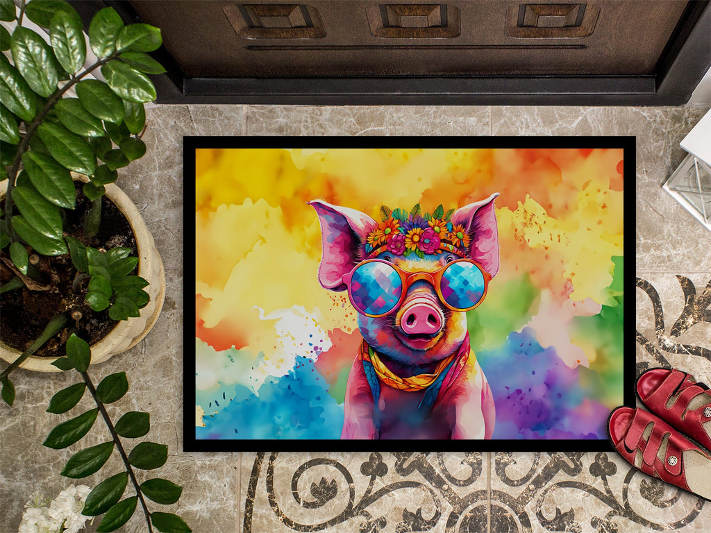 Hippie Animal Pig Doormat Indoor Outdoor 24H X 36W Front Door Mat Rugs for Entryway, Non Slip Washable Low Pile,