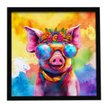 Hippie Animal Pig Framed Metal Print Bathroom, Kitchen, Office, Home Decor Wall Art Ready to Hang, Square, 8X8