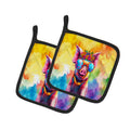 Hippie Animal Pig Pot Holder Set of 2 Heat Resistant Quilted Hot Pads 7.5 x 7.5 Inch, Insulated Kitchen Trivets for Cooking & Baking