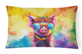Hippie Animal Pig Decorative Throw Pillow 12x16 Indoor Outdoor Accent Cushion, Fabric Cover with Insert for Sofa, Bed, Porch & Living Room