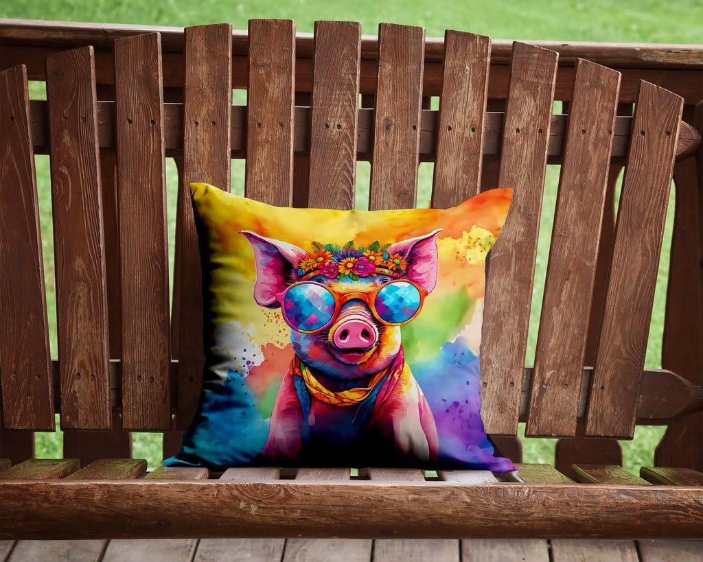 Hippie Animal Pig Decorative Throw Pillow 14x14 Indoor Outdoor Accent Cushion, Fabric Cover with Insert for Sofa, Bed, Porch & Living Room