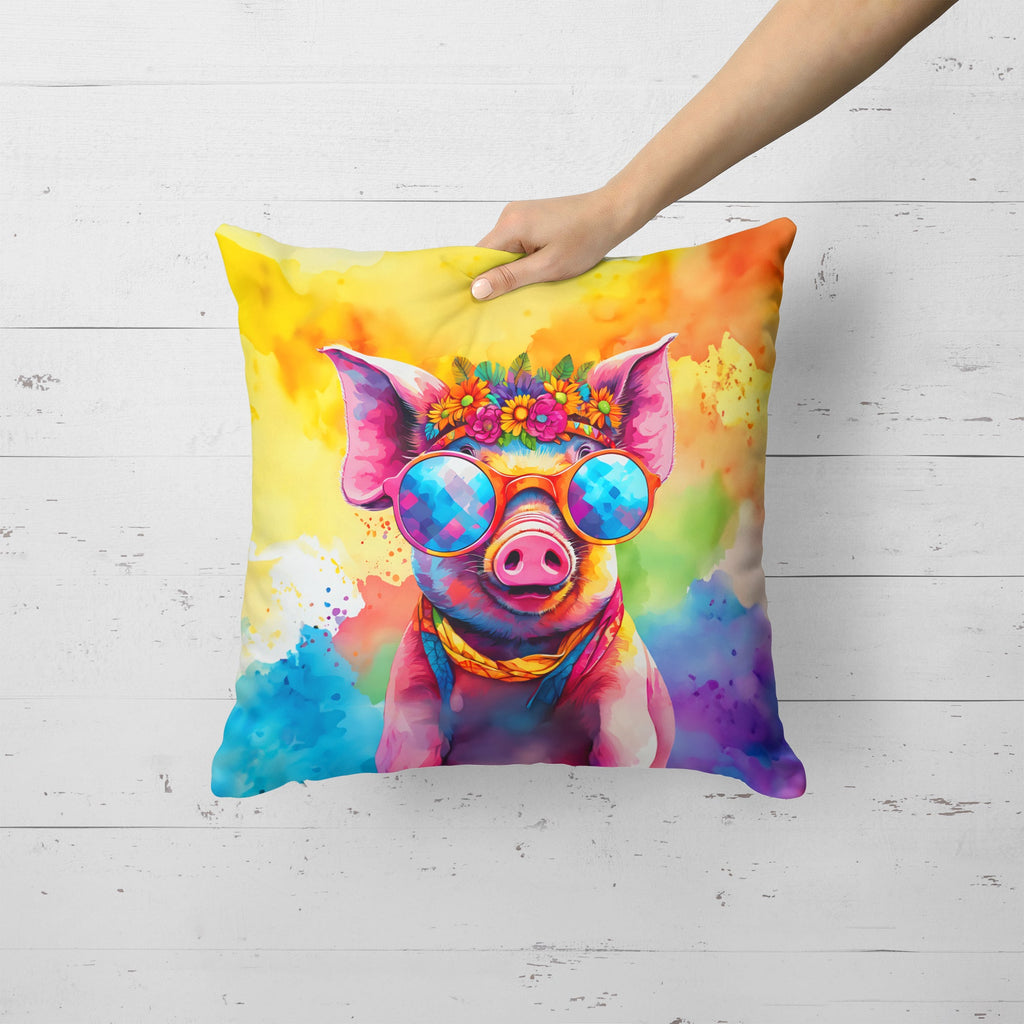 Hippie Animal Pig Decorative Throw Pillow 18x18 Indoor Outdoor Accent Cushion, Fabric Cover with Insert for Sofa, Bed, Porch & Living Room