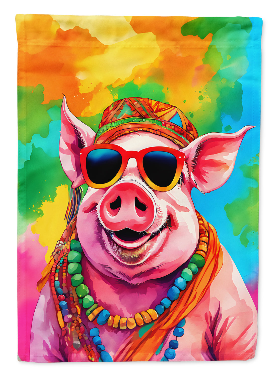 Hippie Animal Pig House Flag 28x40 Porch Sleeve Pole Decorative Outside Yard Banner Artwork Wall Hanging, Polyester