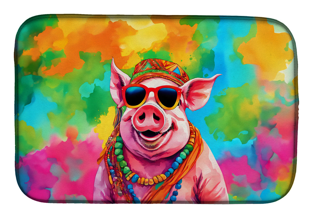 Hippie Animal Pig Dish Drying Mat Absorbent Dish Drying Mat Pad for Kitchen Counter Dish Drainer Mat for Countertop, 14 x 21", Multicolor