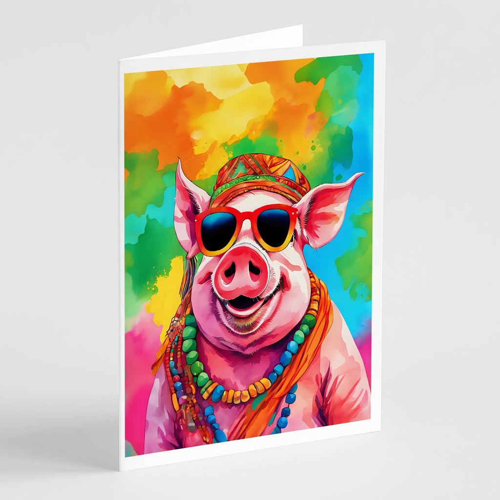 Hippie Animal Pig Greeting Cards Pack of 8 Blank Cards with Envelopes Whimsical A7 Size 5x7