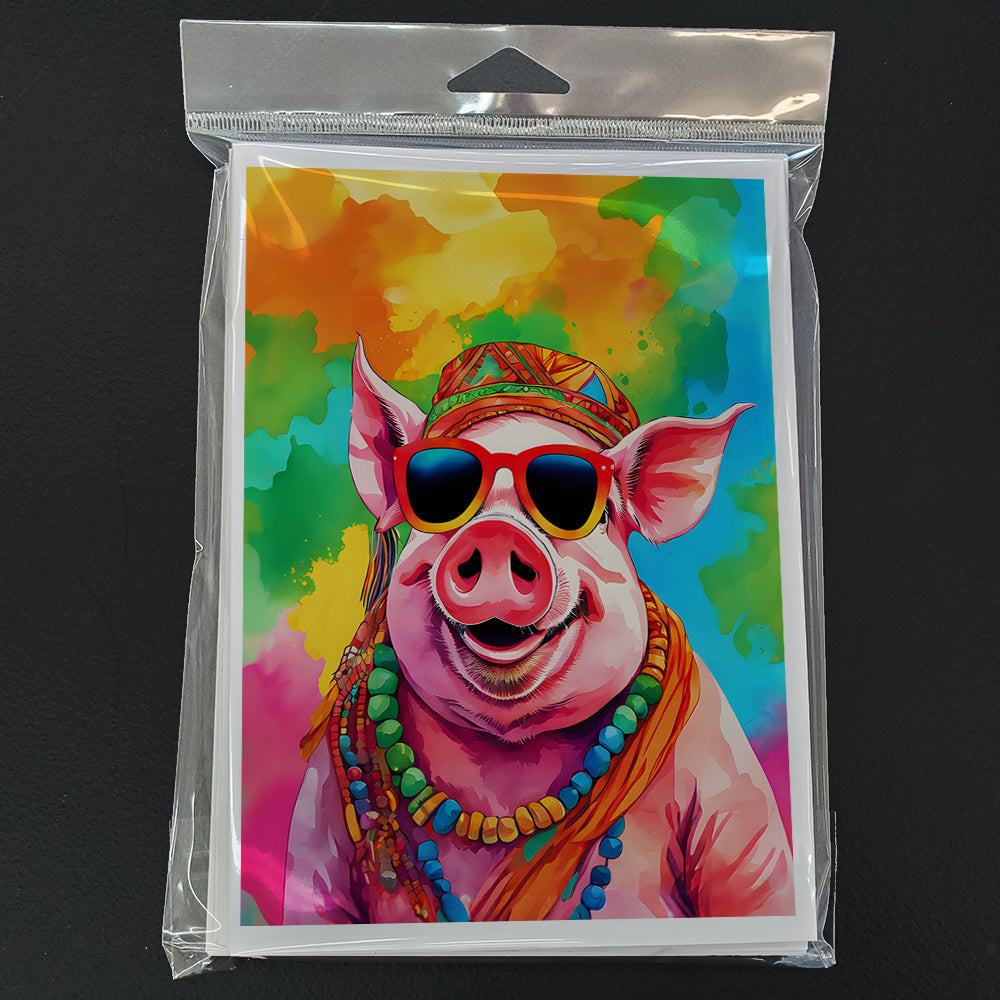 Hippie Animal Pig Greeting Cards Pack of 8 Blank Cards with Envelopes Whimsical A7 Size 5x7