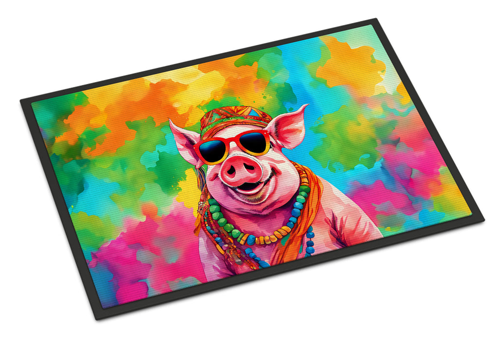 Hippie Animal Pig Doormat Indoor Outdoor 18H X 27W Front Door Mat Rugs for Entryway, Non Slip Washable