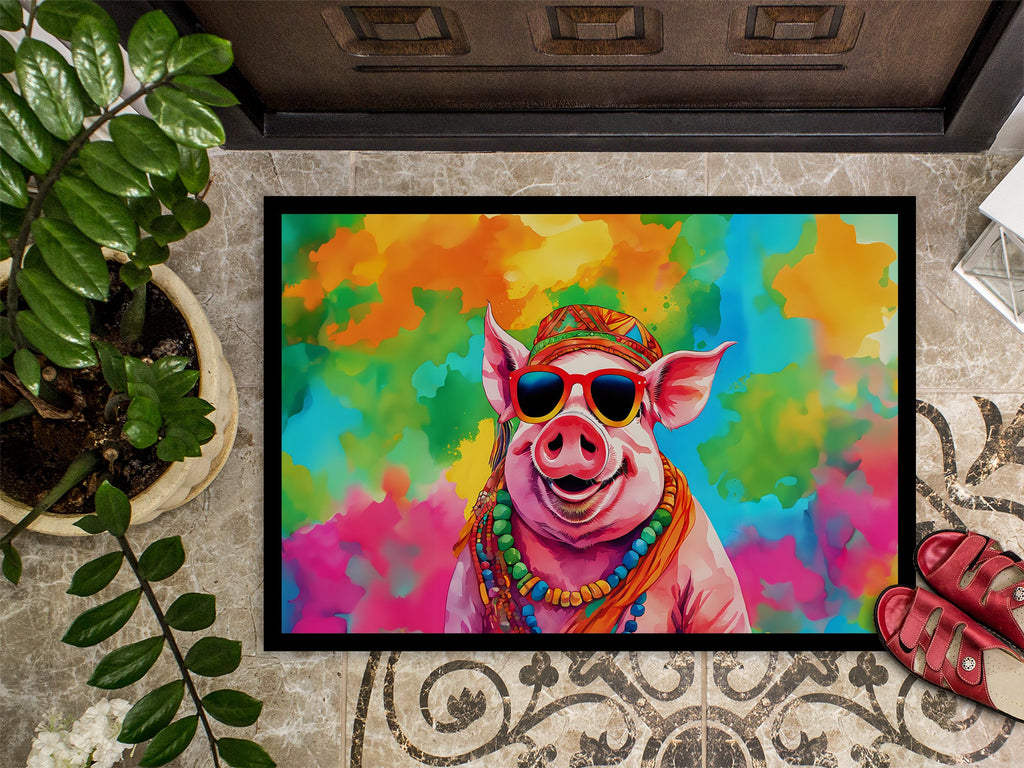 Hippie Animal Pig Doormat Indoor Outdoor 18H X 27W Front Door Mat Rugs for Entryway, Non Slip Washable