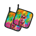 Hippie Animal Pig Pot Holder Set of 2 Heat Resistant Quilted Hot Pads 7.5 x 7.5 Inch, Insulated Kitchen Trivets for Cooking & Baking