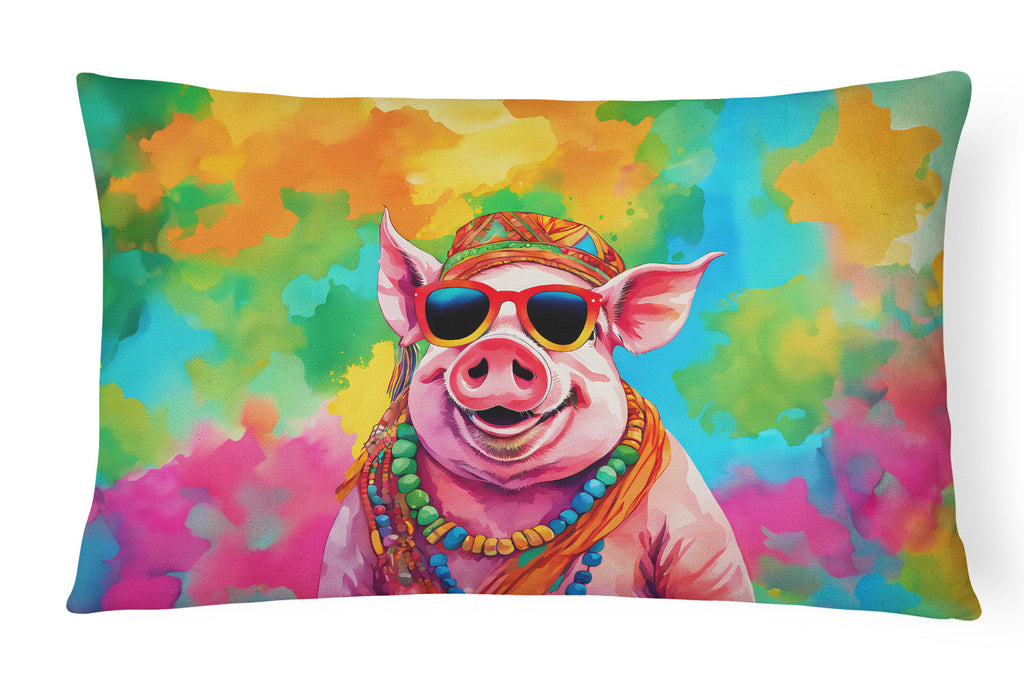 Hippie Animal Pig Decorative Throw Pillow 12x16 Indoor Outdoor Accent Cushion, Fabric Cover with Insert for Sofa, Bed, Porch & Living Room