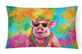 Hippie Animal Pig Decorative Throw Pillow 12x16 Indoor Outdoor Accent Cushion, Fabric Cover with Insert for Sofa, Bed, Porch & Living Room