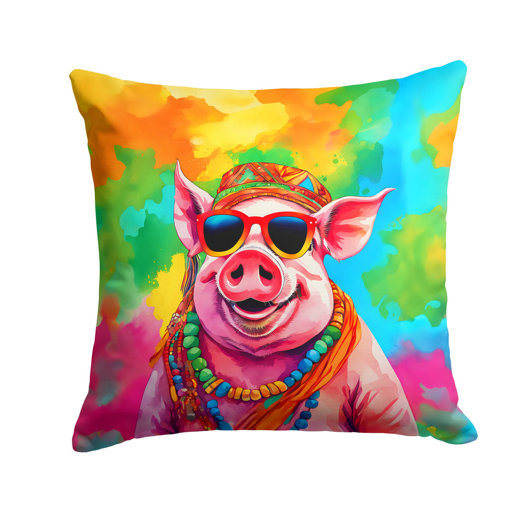 Hippie Animal Pig Decorative Throw Pillow 14x14 Indoor Outdoor Accent Cushion, Fabric Cover with Insert for Sofa, Bed, Porch & Living Room