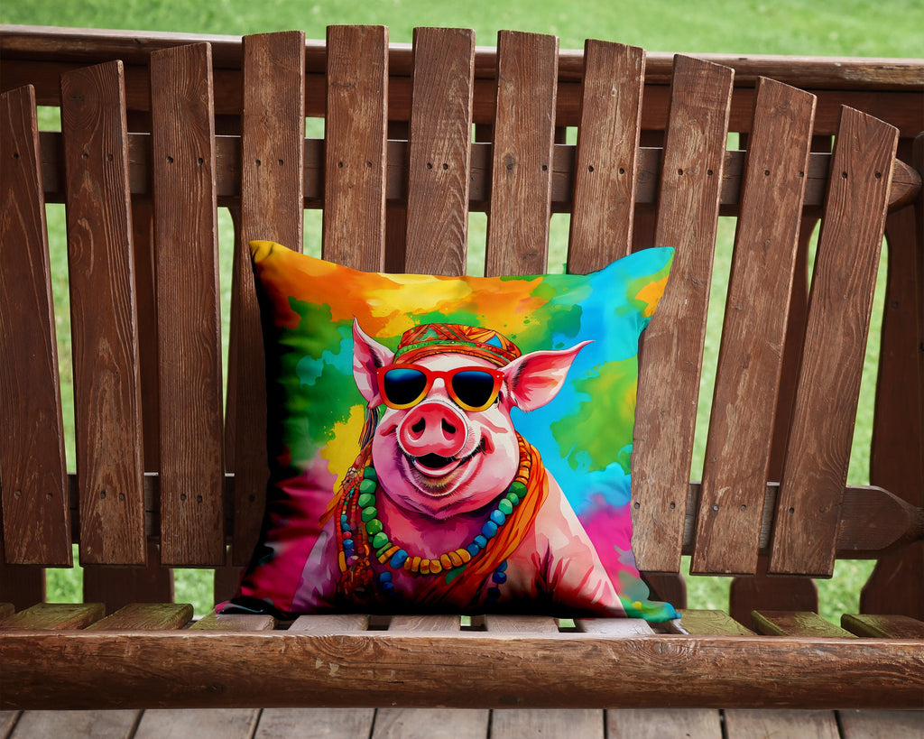 Hippie Animal Pig Decorative Throw Pillow 14x14 Indoor Outdoor Accent Cushion, Fabric Cover with Insert for Sofa, Bed, Porch & Living Room