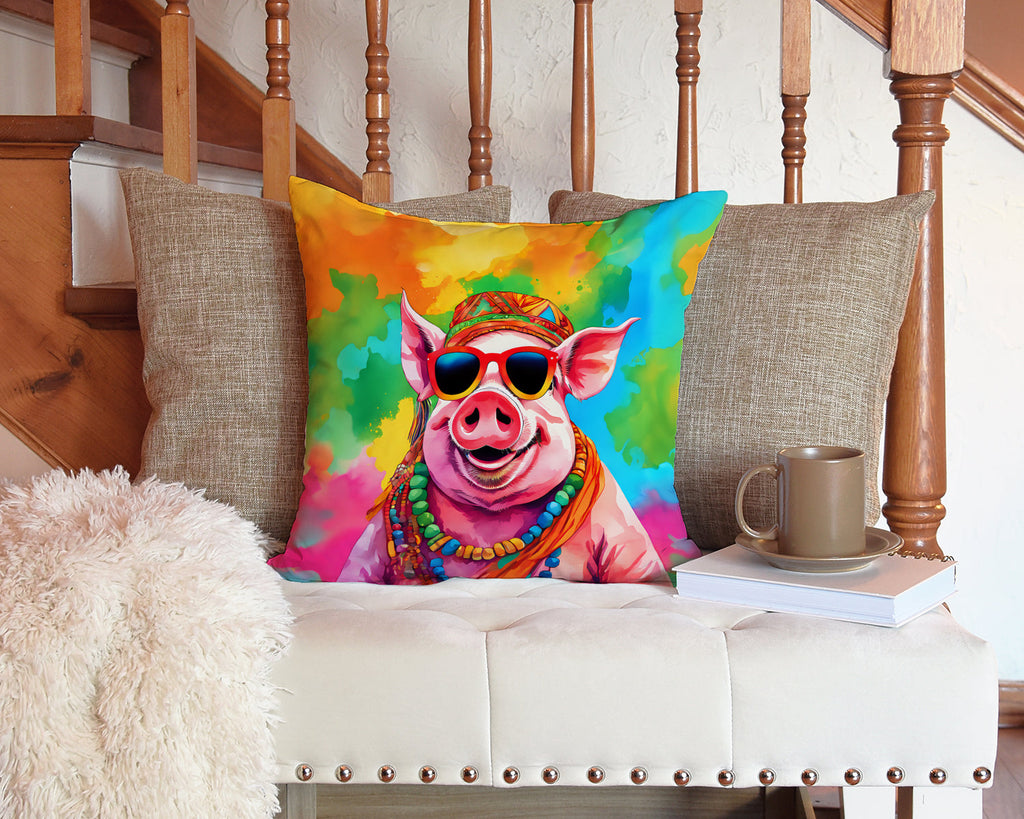 Hippie Animal Pig Decorative Throw Pillow 14x14 Indoor Outdoor Accent Cushion, Fabric Cover with Insert for Sofa, Bed, Porch & Living Room