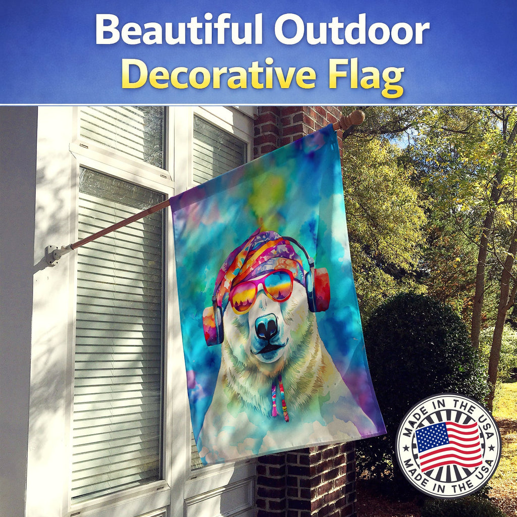 Hippie Animal Polar Bear House Flag 28x40 Porch Sleeve Pole Decorative Outside Yard Banner Artwork Wall Hanging, Polyester