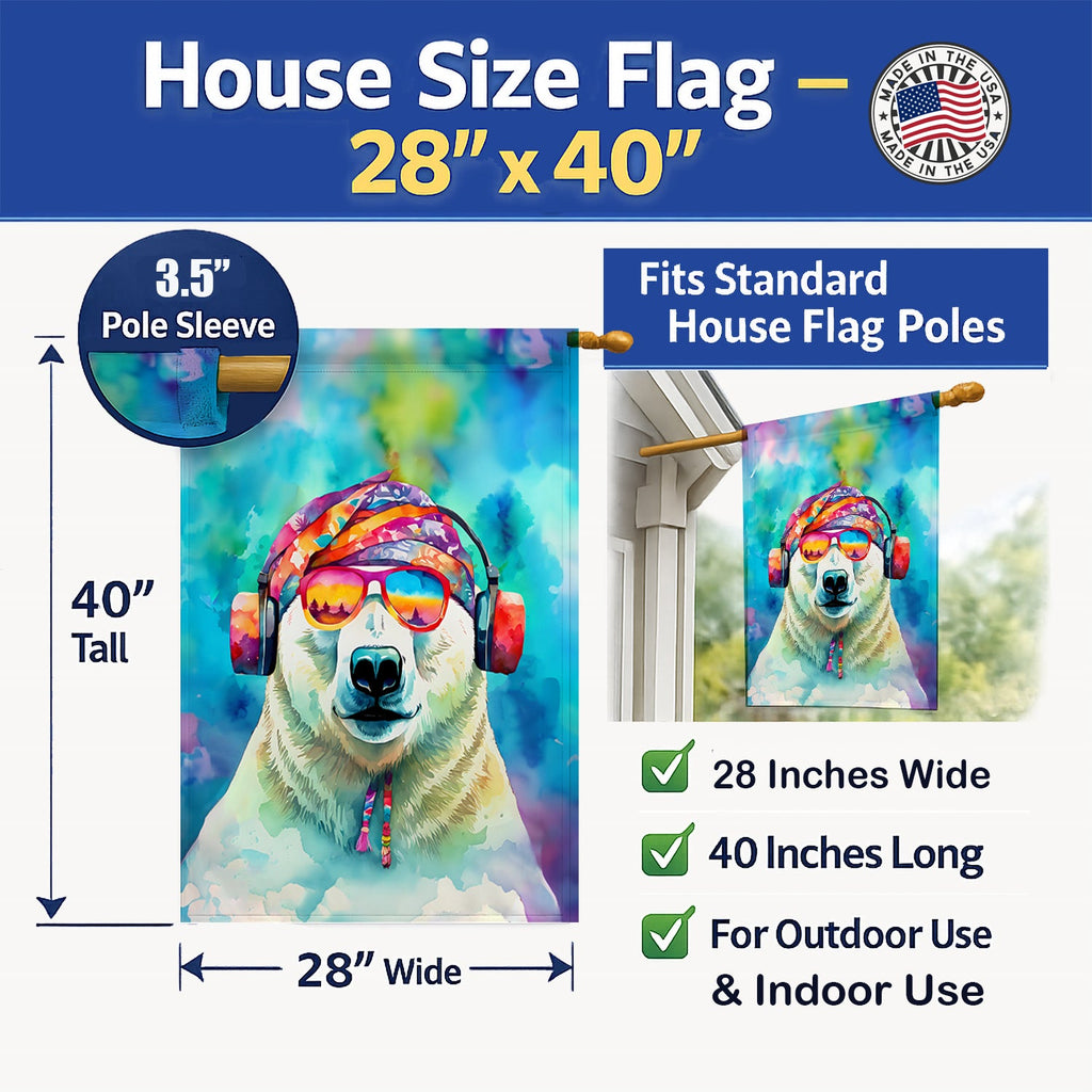 Hippie Animal Polar Bear House Flag 28x40 Porch Sleeve Pole Decorative Outside Yard Banner Artwork Wall Hanging, Polyester