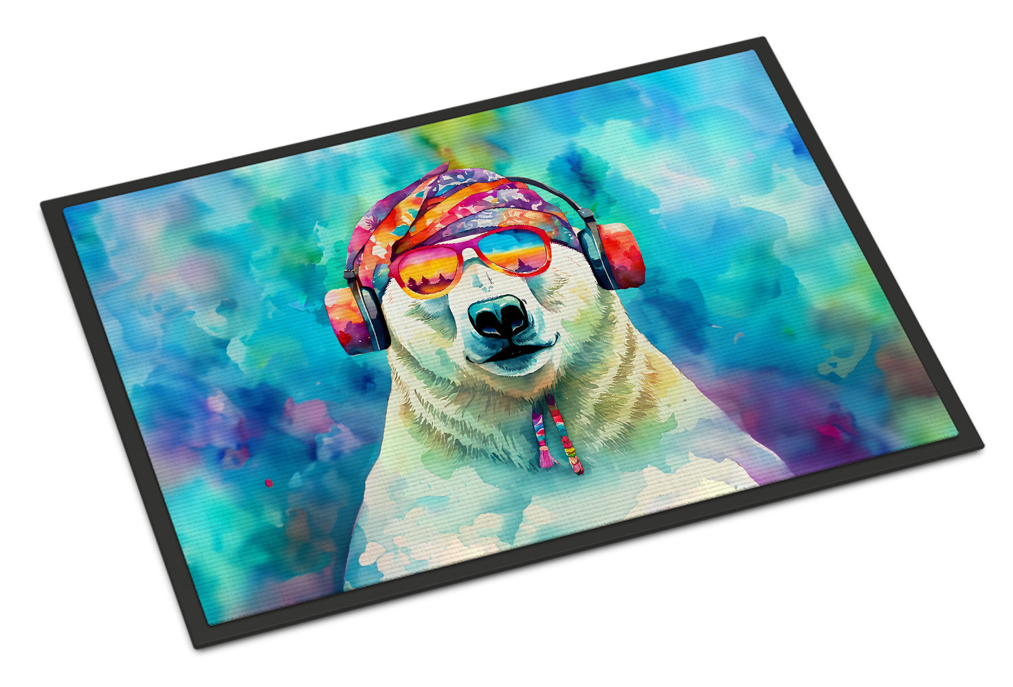 Hippie Animal Polar Bear Doormat Indoor Outdoor 24H X 36W Front Door Mat Rugs for Entryway, Non Slip Washable Low Pile,
