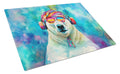 Hippie Animal Polar Bear Cutting Board Tempered Glass Kitchen Cutting Surface, Heat Resistant Chopping, Non-Slip Feet, Food Prep & Serving