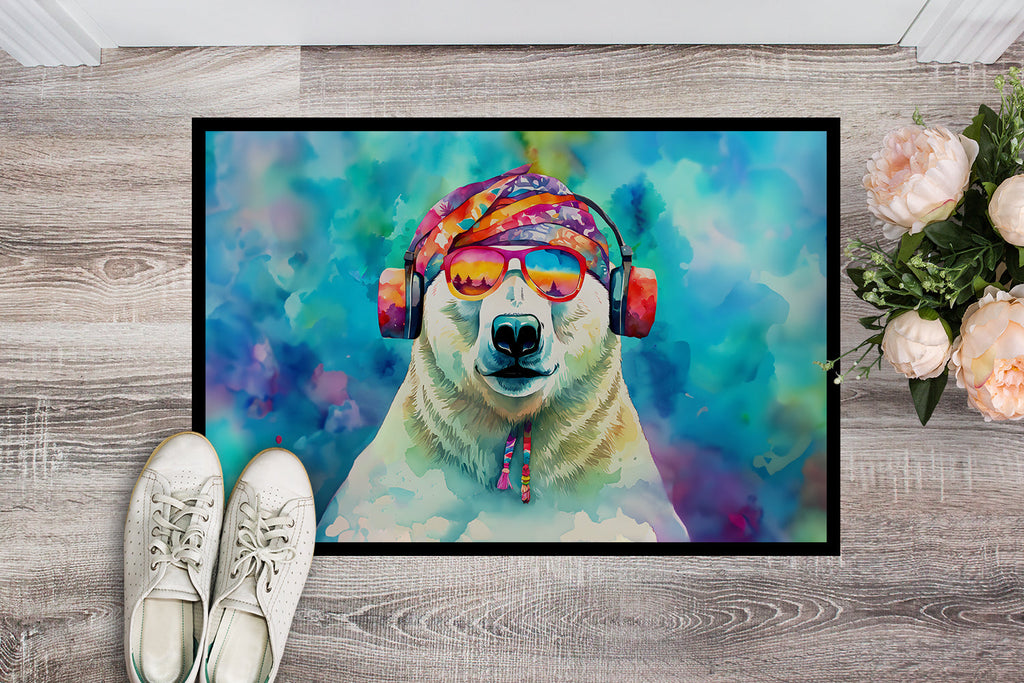 Hippie Animal Polar Bear Doormat Indoor Outdoor 18H X 27W Front Door Mat Rugs for Entryway, Non Slip Washable