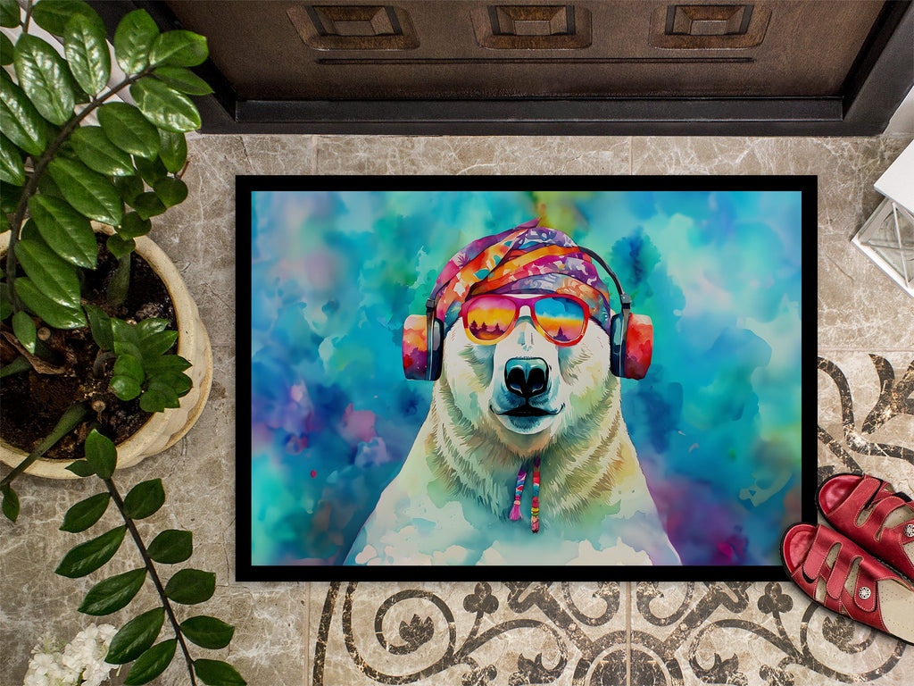Hippie Animal Polar Bear Doormat Indoor Outdoor 18H X 27W Front Door Mat Rugs for Entryway, Non Slip Washable