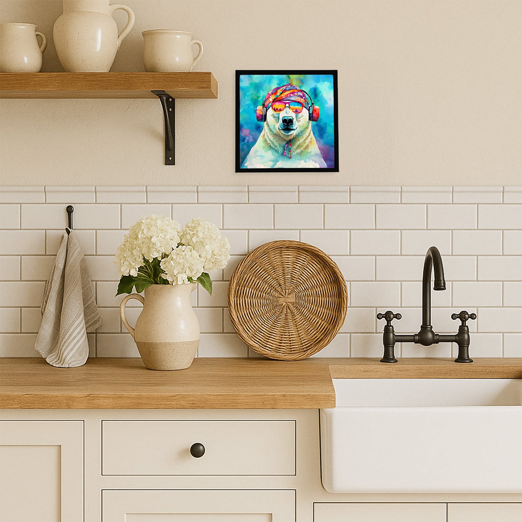 Hippie Animal Polar Bear Framed Metal Print Bathroom, Kitchen, Office, Home Decor Wall Art Ready to Hang, Square, 8X8