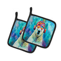 Hippie Animal Polar Bear Pot Holder Set of 2 Heat Resistant Quilted Hot Pads 7.5 x 7.5 Inch, Insulated Kitchen Trivets for Cooking & Baking