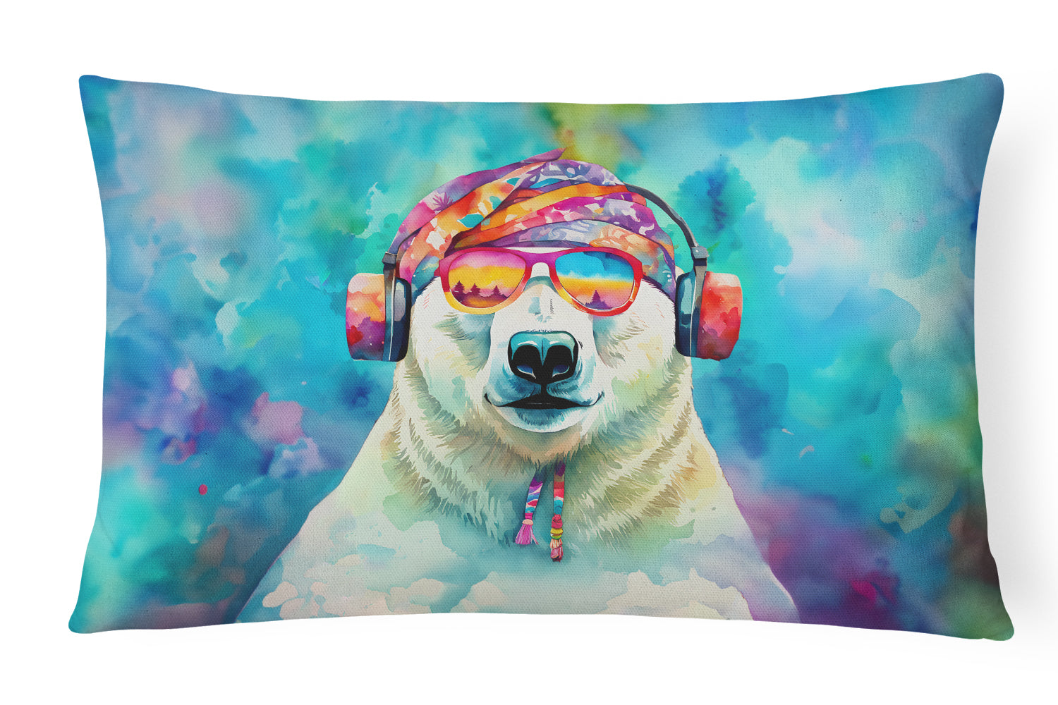 Hippie Animal Polar Bear Decorative Throw Pillow 12x16 Indoor Outdoor Accent Cushion, Fabric Cover with Insert for Sofa, Bed, Porch & Living Room