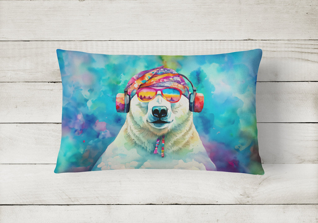 Hippie Animal Polar Bear Decorative Throw Pillow 12x16 Indoor Outdoor Accent Cushion, Fabric Cover with Insert for Sofa, Bed, Porch & Living Room