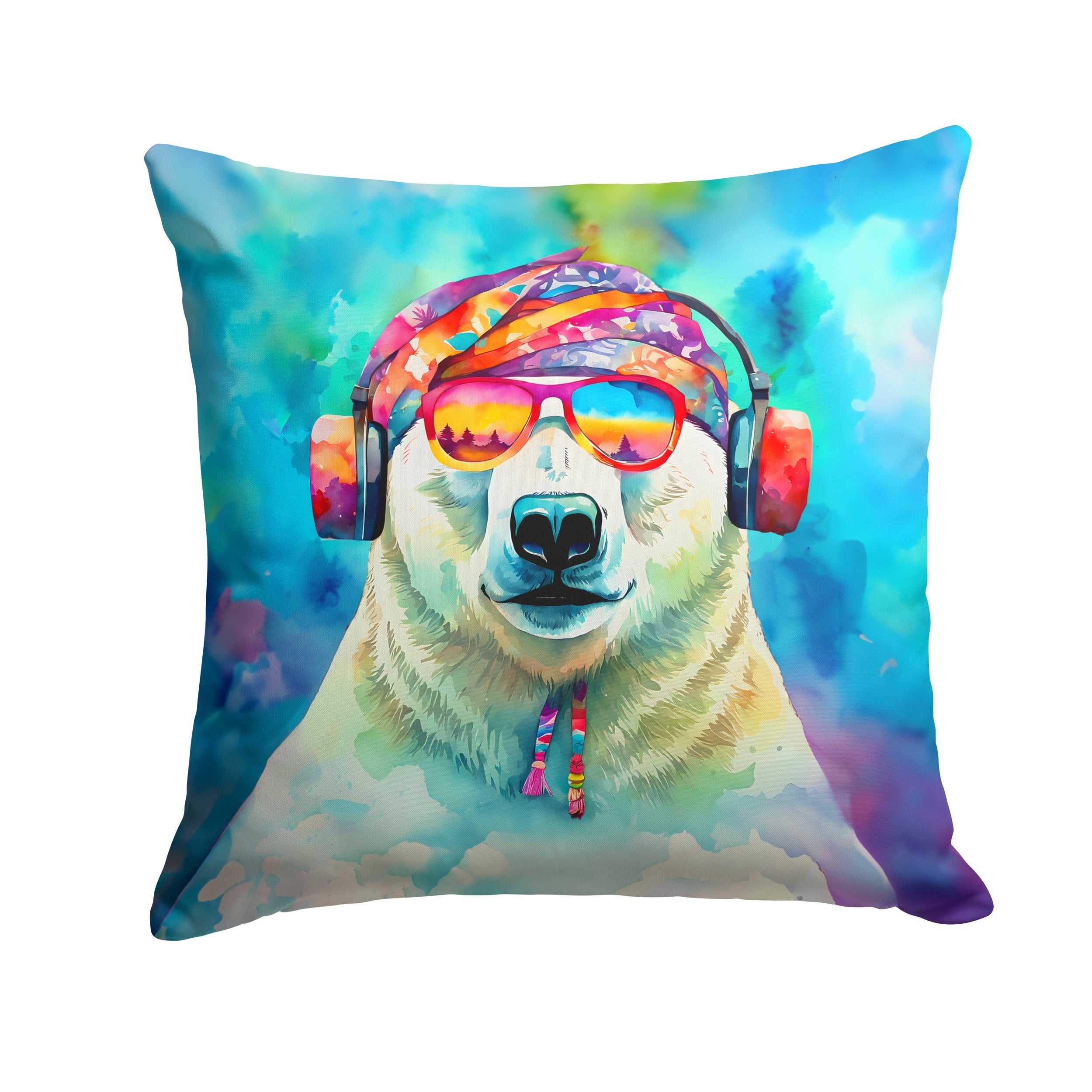 Hippie Animal Polar Bear Decorative Throw Pillow 18x18 Indoor Outdoor Accent Cushion, Fabric Cover with Insert for Sofa, Bed, Porch & Living Room