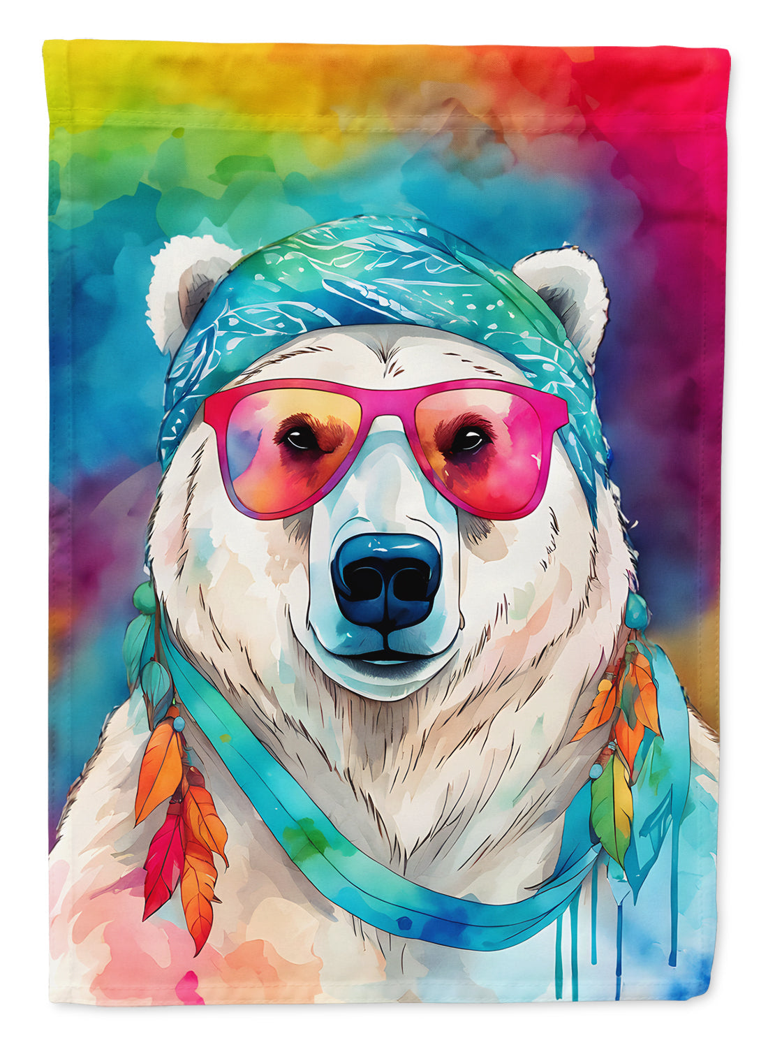 Hippie Animal Polar Bear House Flag 28x40 Porch Sleeve Pole Decorative Outside Yard Banner Artwork Wall Hanging, Polyester