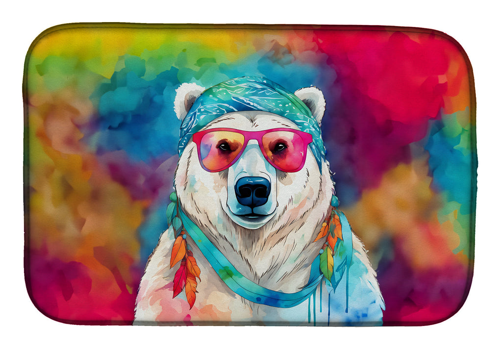 Hippie Animal Polar Bear Dish Drying Mat Absorbent Dish Drying Mat Pad for Kitchen Counter Dish Drainer Mat for Countertop, 14 x 21", Multicolor
