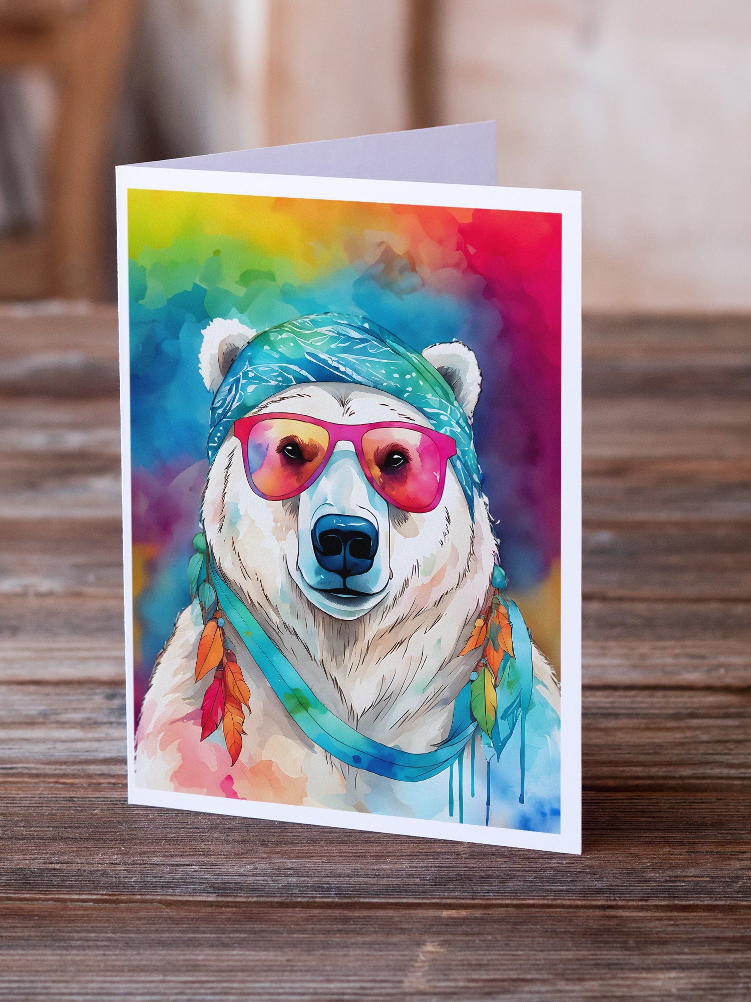 Hippie Animal Polar Bear Greeting Cards Pack of 8 Blank Cards with Envelopes Whimsical A7 Size 5x7