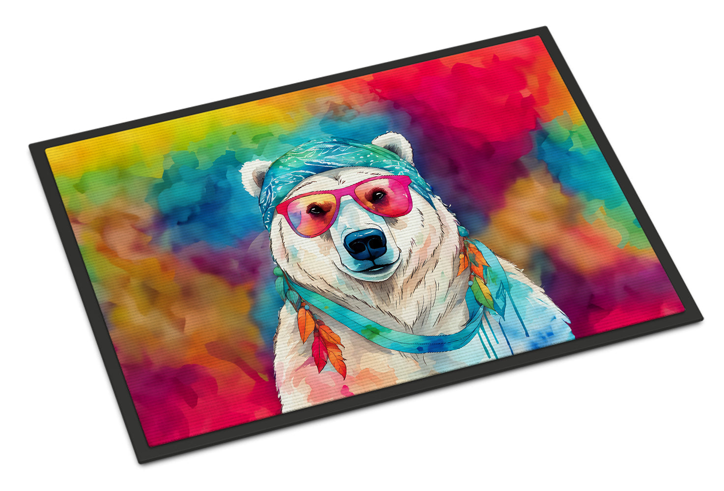 Hippie Animal Polar Bear Doormat Indoor Outdoor 24H X 36W Front Door Mat Rugs for Entryway, Non Slip Washable Low Pile,