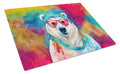 Hippie Animal Polar Bear Cutting Board Tempered Glass Kitchen Cutting Surface, Heat Resistant Chopping, Non-Slip Feet, Food Prep & Serving