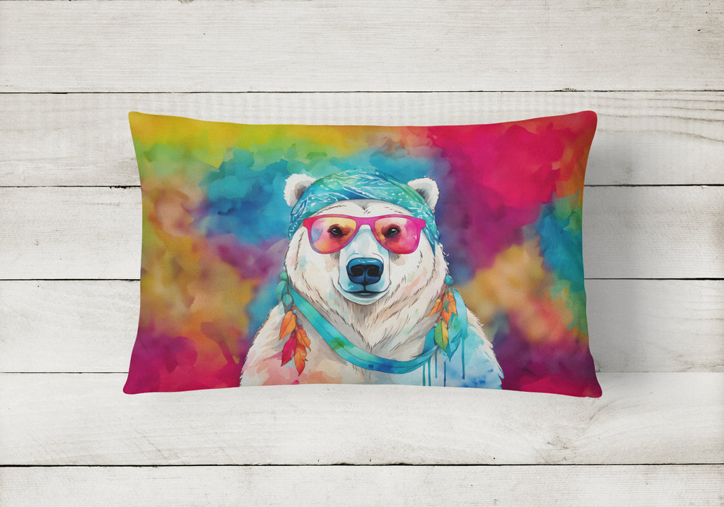Hippie Animal Polar Bear Decorative Throw Pillow 12x16 Indoor Outdoor Accent Cushion, Fabric Cover with Insert for Sofa, Bed, Porch & Living Room