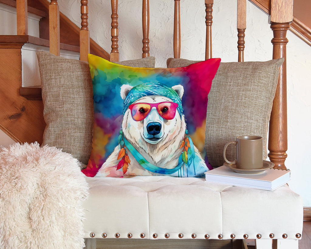 Hippie Animal Polar Bear Decorative Throw Pillow 14x14 Indoor Outdoor Accent Cushion, Fabric Cover with Insert for Sofa, Bed, Porch & Living Room