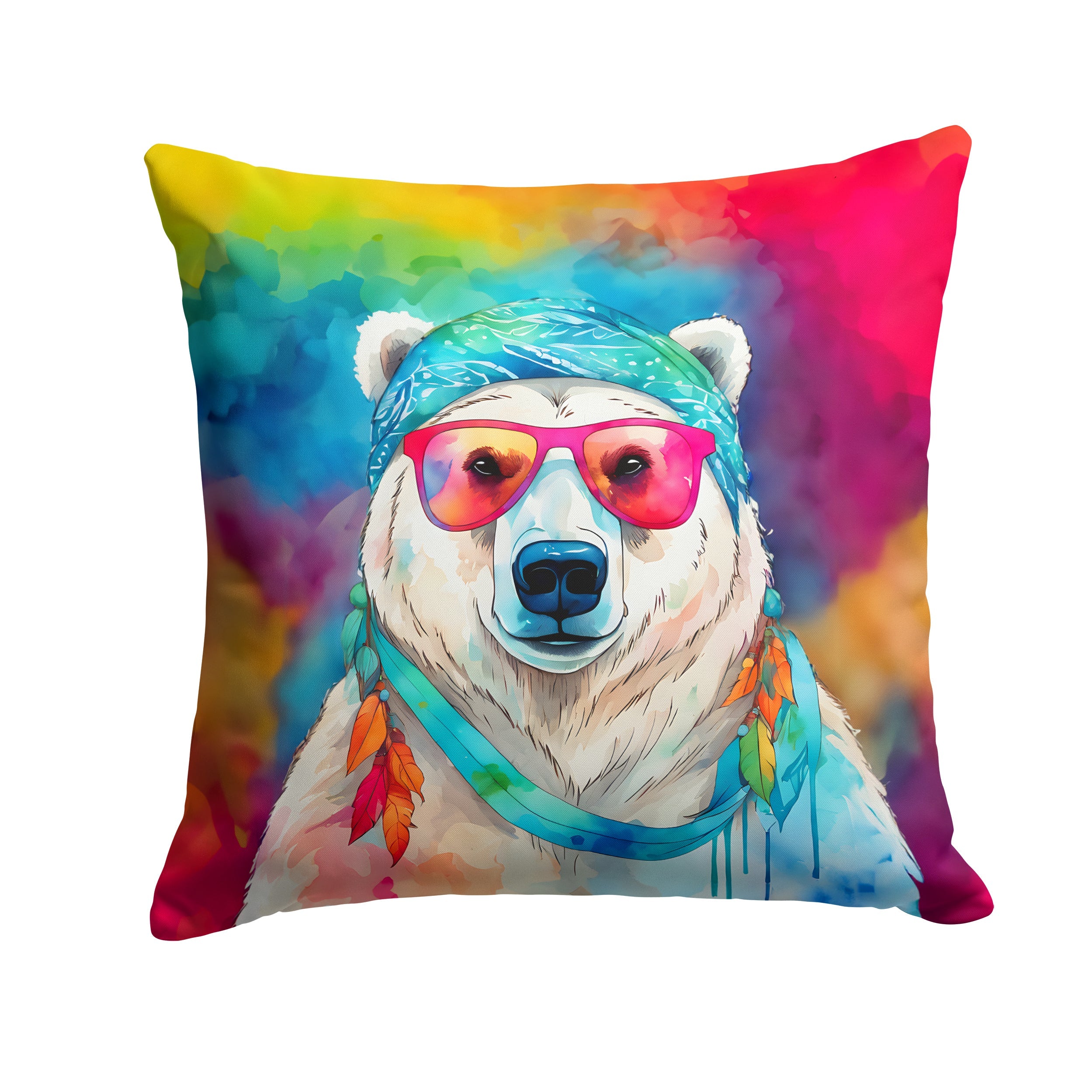 Hippie Animal Polar Bear Decorative Throw Pillow 18x18 Indoor Outdoor Accent Cushion, Fabric Cover with Insert for Sofa, Bed, Porch & Living Room