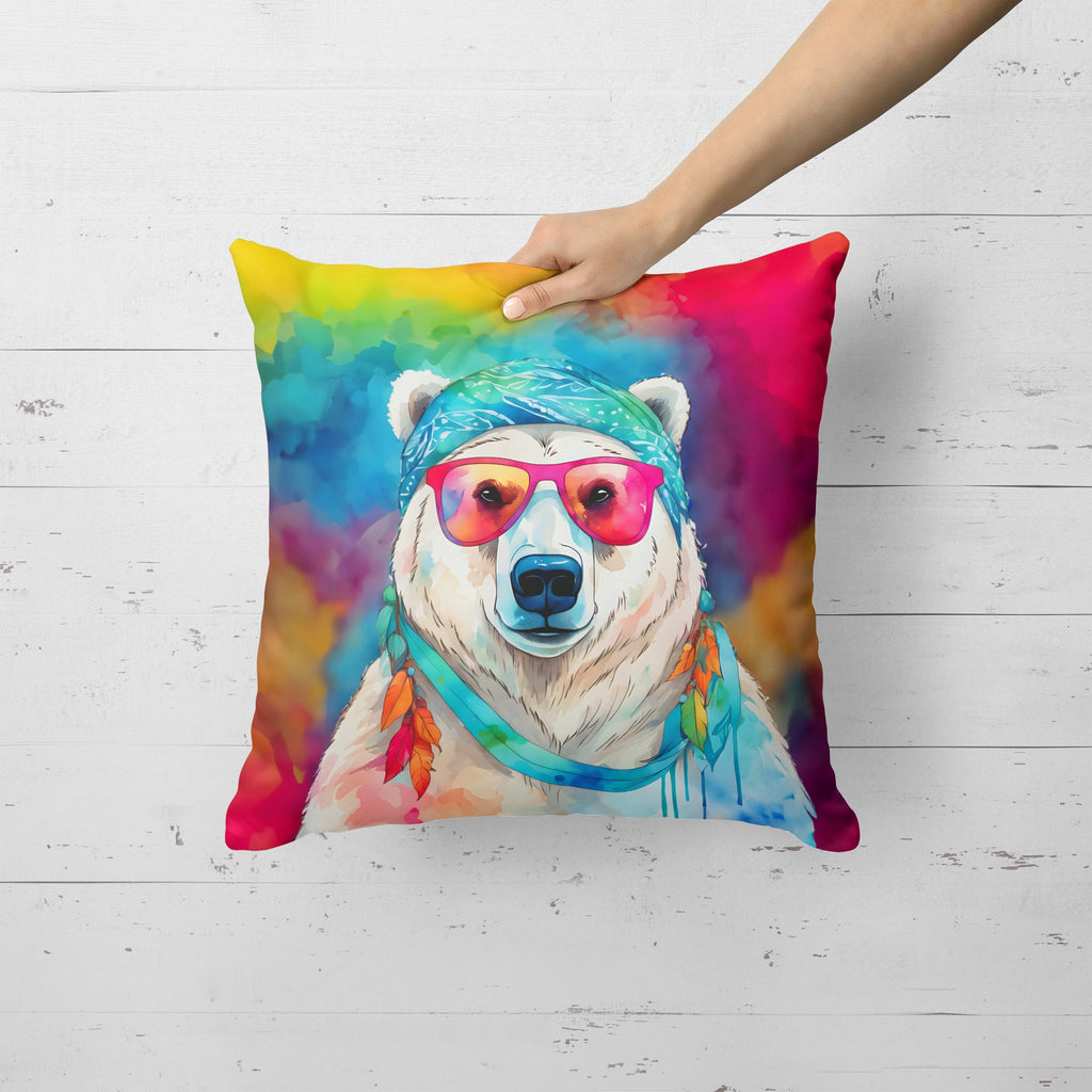 Hippie Animal Polar Bear Decorative Throw Pillow 18x18 Indoor Outdoor Accent Cushion, Fabric Cover with Insert for Sofa, Bed, Porch & Living Room
