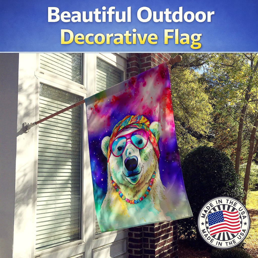 Hippie Animal Polar Bear House Flag 28x40 Porch Sleeve Pole Decorative Outside Yard Banner Artwork Wall Hanging, Polyester