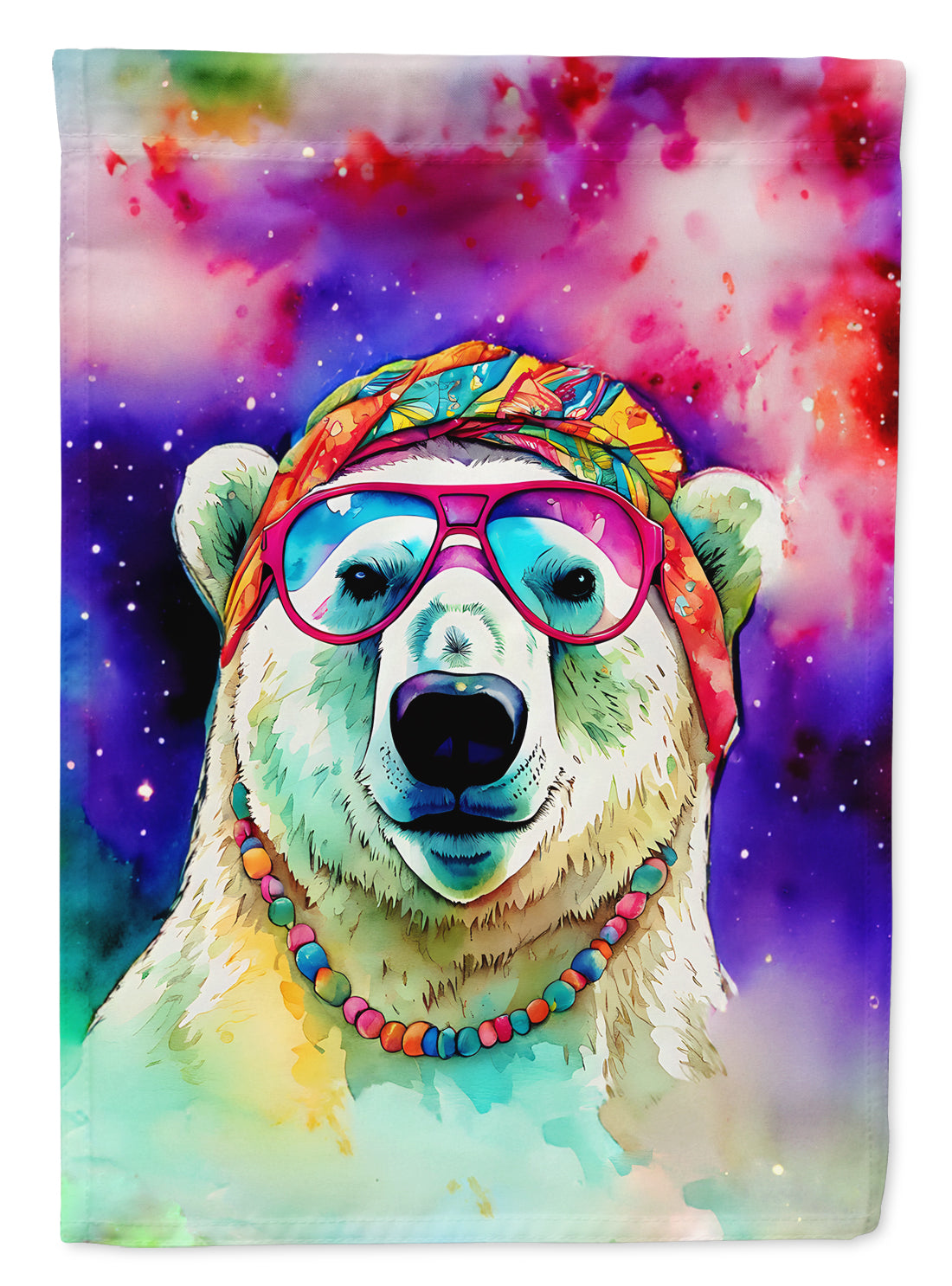 Hippie Animal Polar Bear House Flag 28x40 Porch Sleeve Pole Decorative Outside Yard Banner Artwork Wall Hanging, Polyester