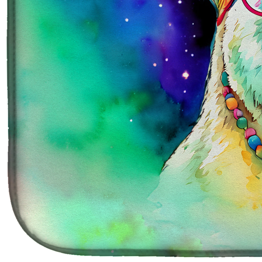 Hippie Animal Polar Bear Dish Drying Mat Absorbent Dish Drying Mat Pad for Kitchen Counter Dish Drainer Mat for Countertop, 14 x 21", Multicolor