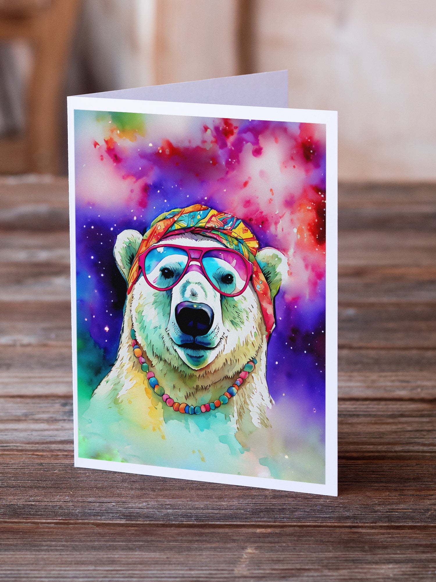 Hippie Animal Polar Bear Greeting Cards Pack of 8 Blank Cards with Envelopes Whimsical A7 Size 5x7