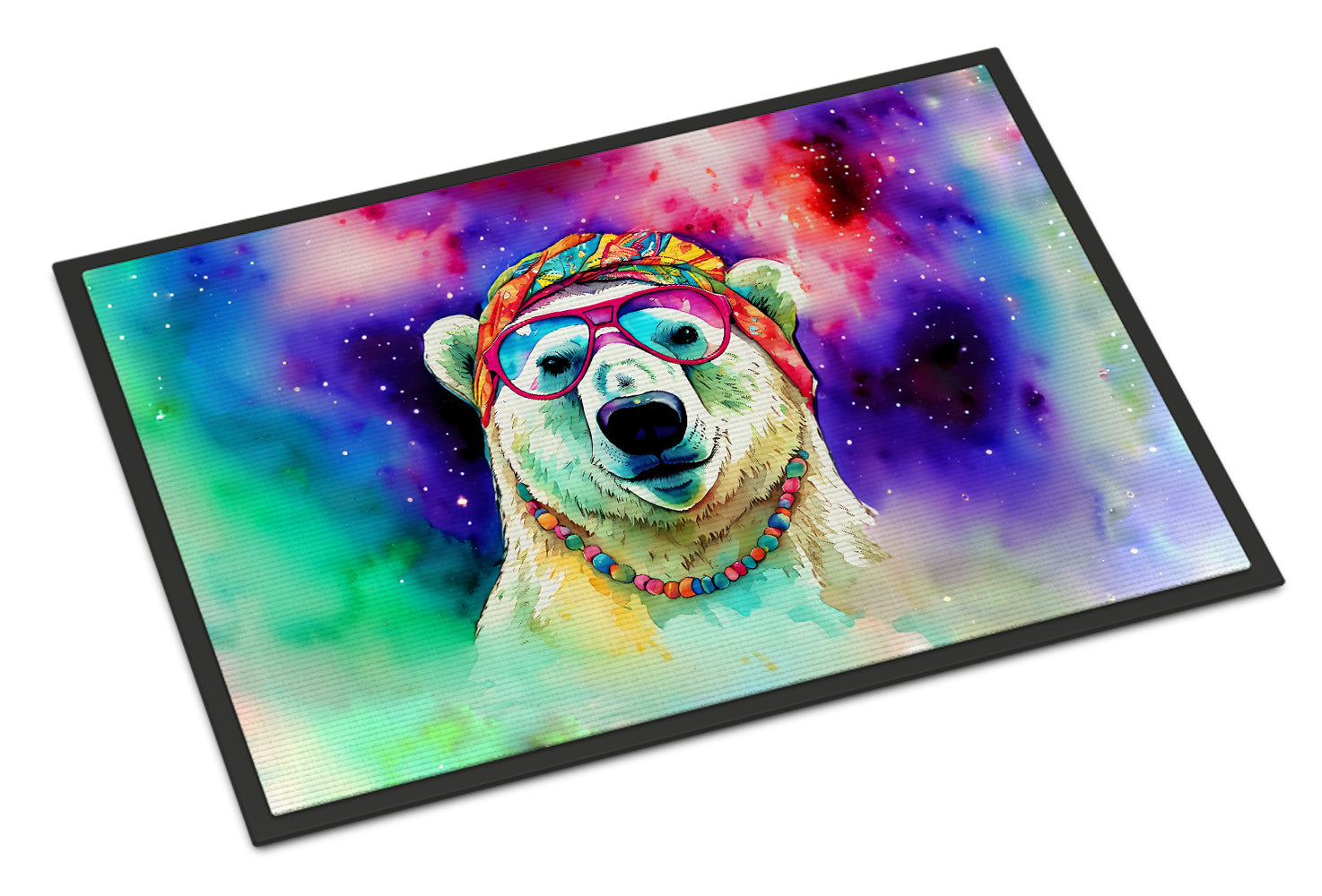Hippie Animal Polar Bear Doormat Indoor Outdoor 18H X 27W Front Door Mat Rugs for Entryway, Non Slip Washable