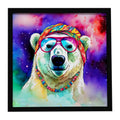 Hippie Animal Polar Bear Framed Metal Print Bathroom, Kitchen, Office, Home Decor Wall Art Ready to Hang, Square, 8X8