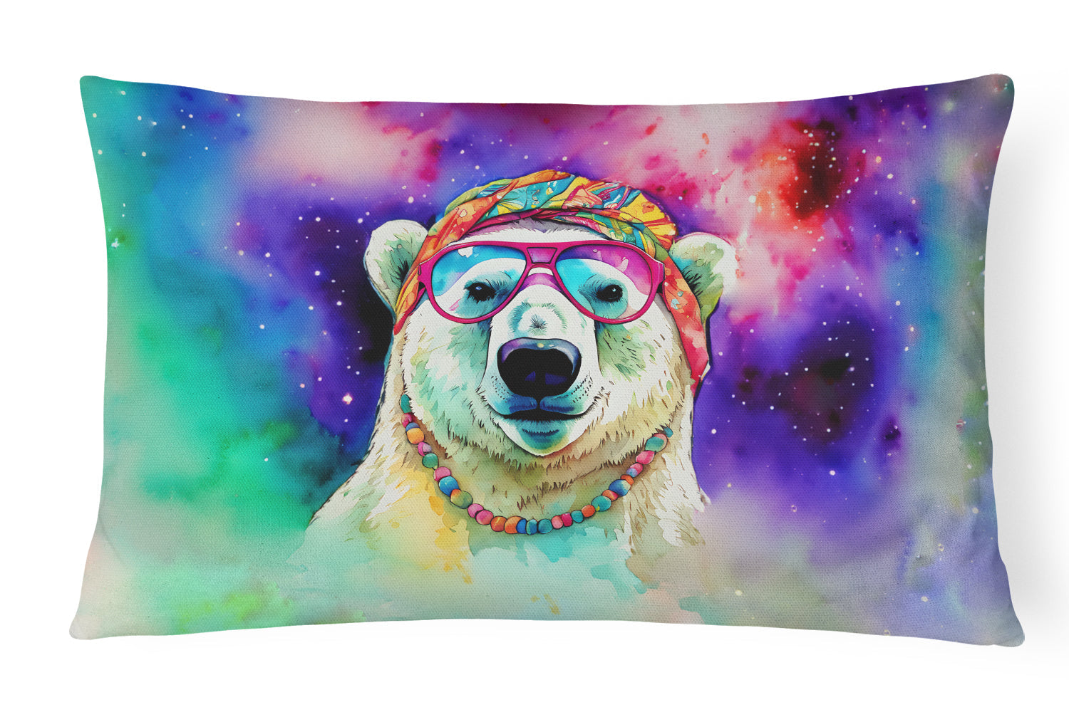 Hippie Animal Polar Bear Decorative Throw Pillow 12x16 Indoor Outdoor Accent Cushion, Fabric Cover with Insert for Sofa, Bed, Porch & Living Room