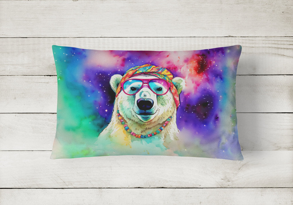 Hippie Animal Polar Bear Decorative Throw Pillow 12x16 Indoor Outdoor Accent Cushion, Fabric Cover with Insert for Sofa, Bed, Porch & Living Room