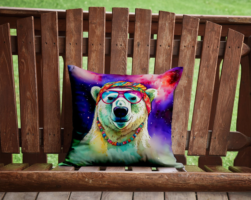 Hippie Animal Polar Bear Decorative Throw Pillow 14x14 Indoor Outdoor Accent Cushion, Fabric Cover with Insert for Sofa, Bed, Porch & Living Room