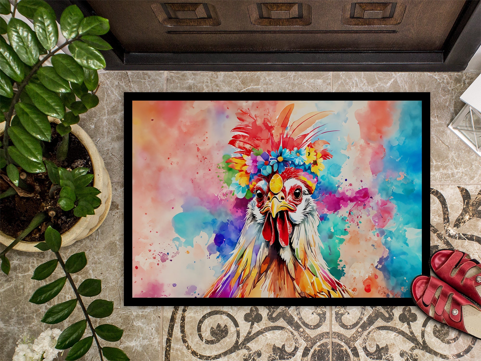Hippie Animal Polish Poland Rooster Doormat Indoor Outdoor 24H X 36W Front Door Mat Rugs for Entryway, Non Slip Washable Low Pile,